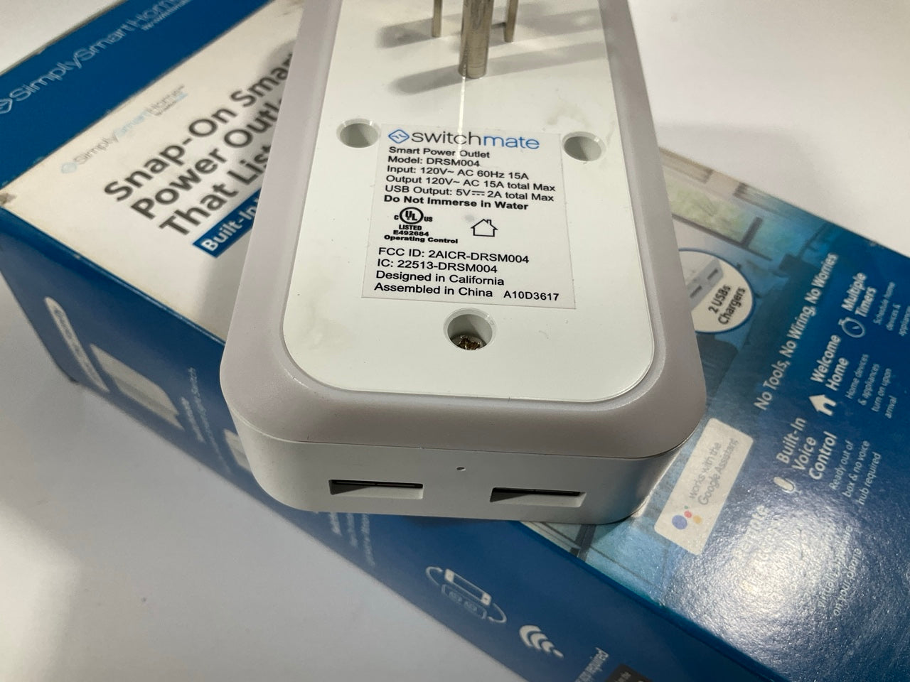 SimplySmartHome By Switchmate Dual Smart Power Outlet W/ 2 USB Ports, White