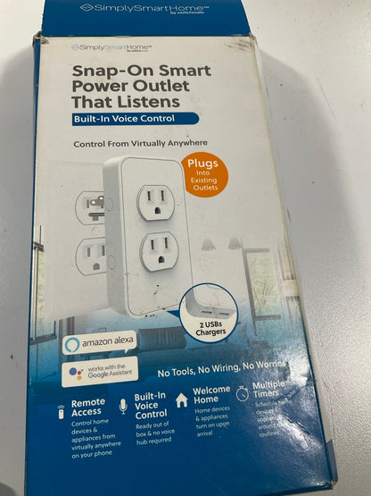 SimplySmartHome By Switchmate Dual Smart Power Outlet W/ 2 USB Ports, White