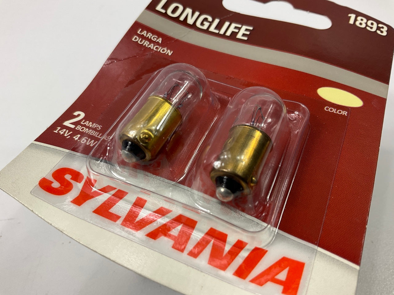 Sylvania 1893LLBP2 Longlife Display Lamp Light Bulbs, Pair, 1893 14V 4.6W