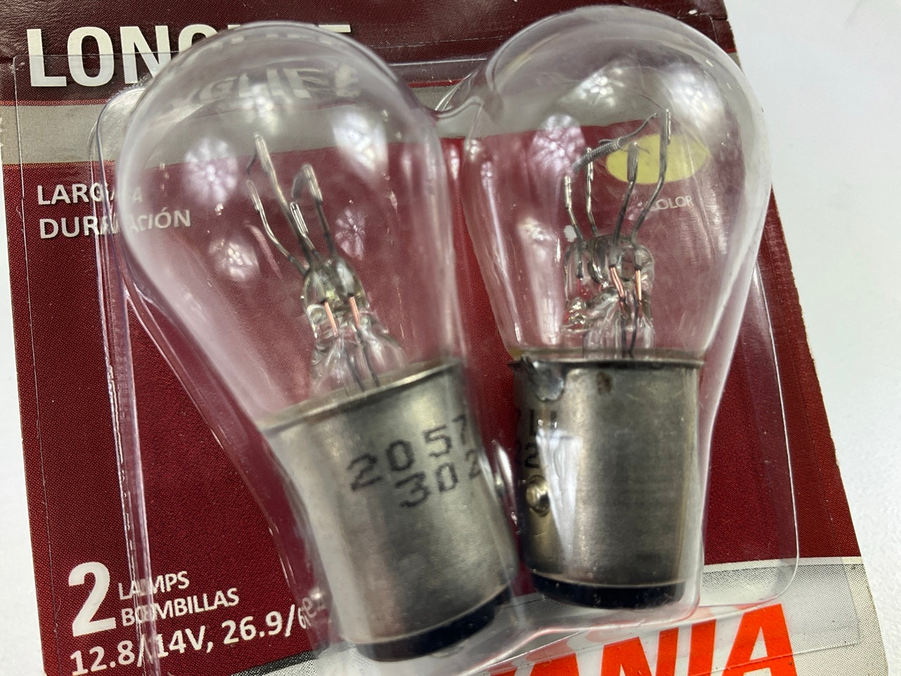 Sylvania 5027LLBP2 Longlife Turning Lamp Light Bulbs, Pair, 2057 12.8V 6.7W