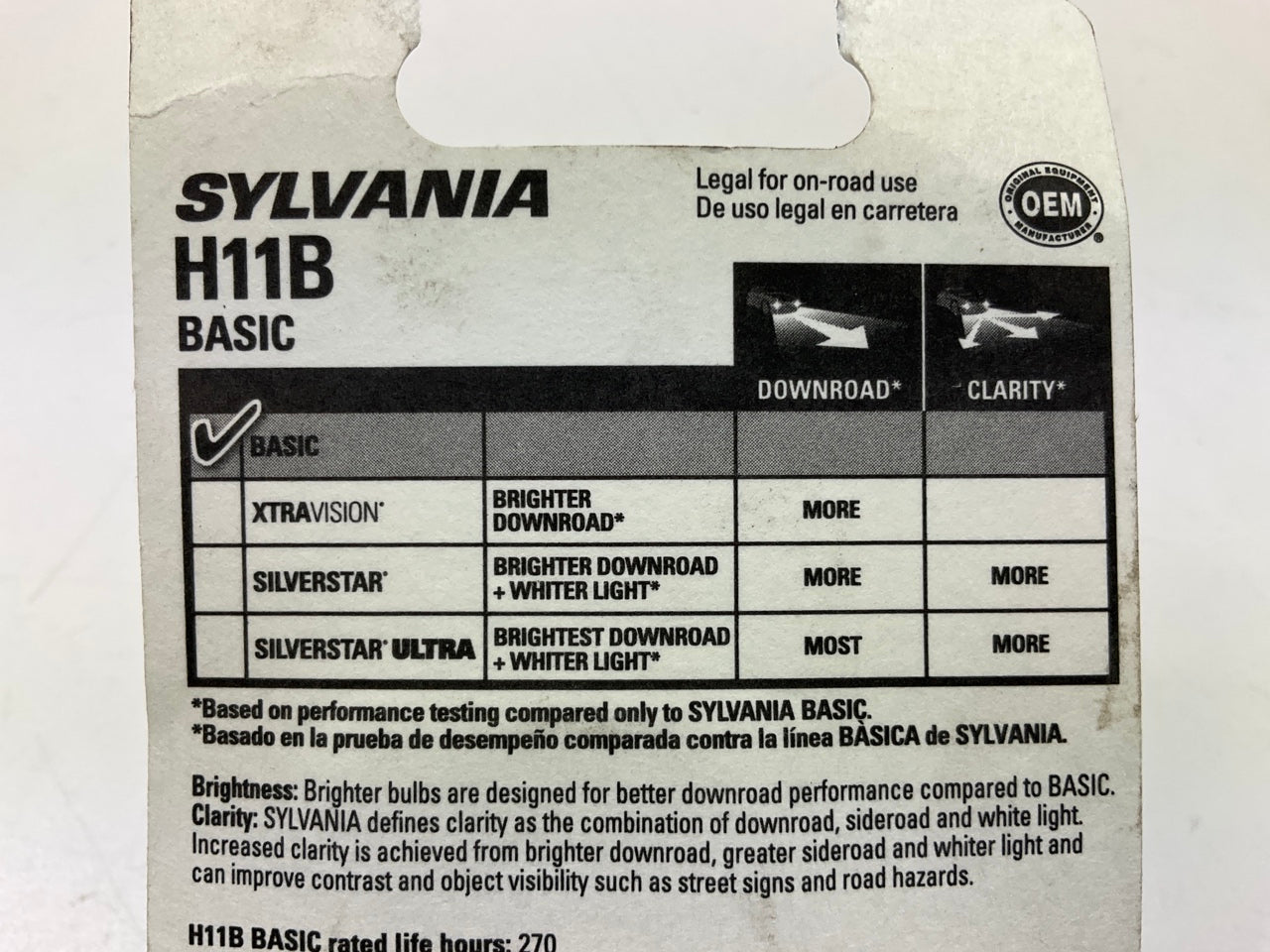Sylvania H11BBP Basic Halogen Headlight Headlamp Light Bulb H11B