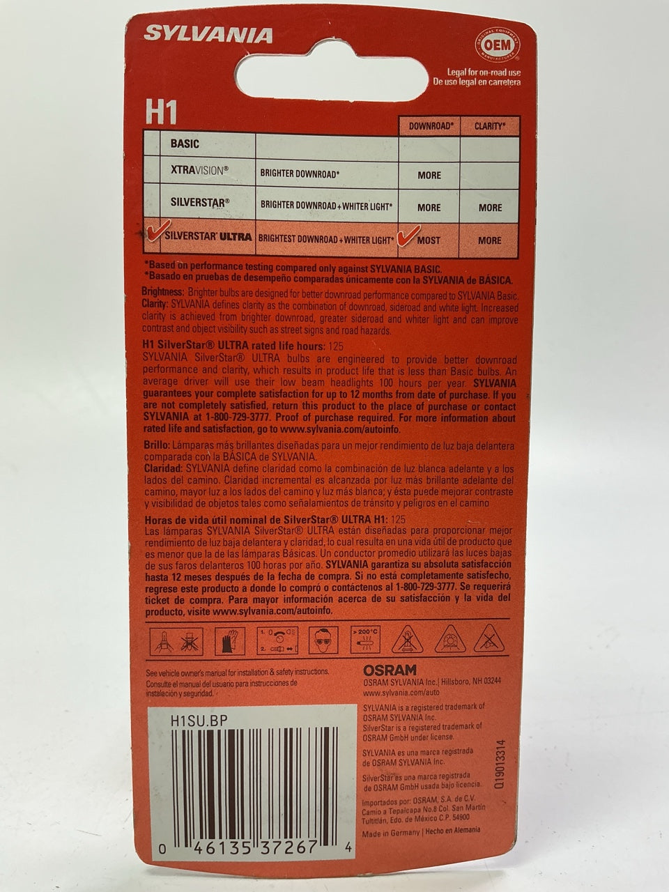 Sylvania H1SUBP Silverstar Ultra Headlight Headlamp Light Bulb #H1