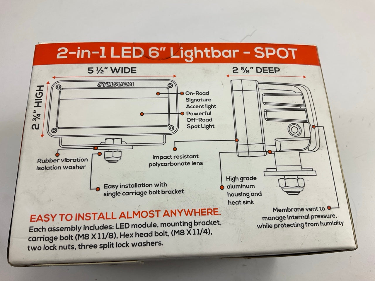 Sylvania LIGHTBAR2IN1SP-BX 2-in-1 6'' LED Light Bar 3300 Raw Lumens Spot Light