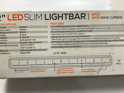 Sylvania SLIM12INSP-BX - 12'' LED Slim Light Bar, 4000 Raw Lumens, 36W 12/24V