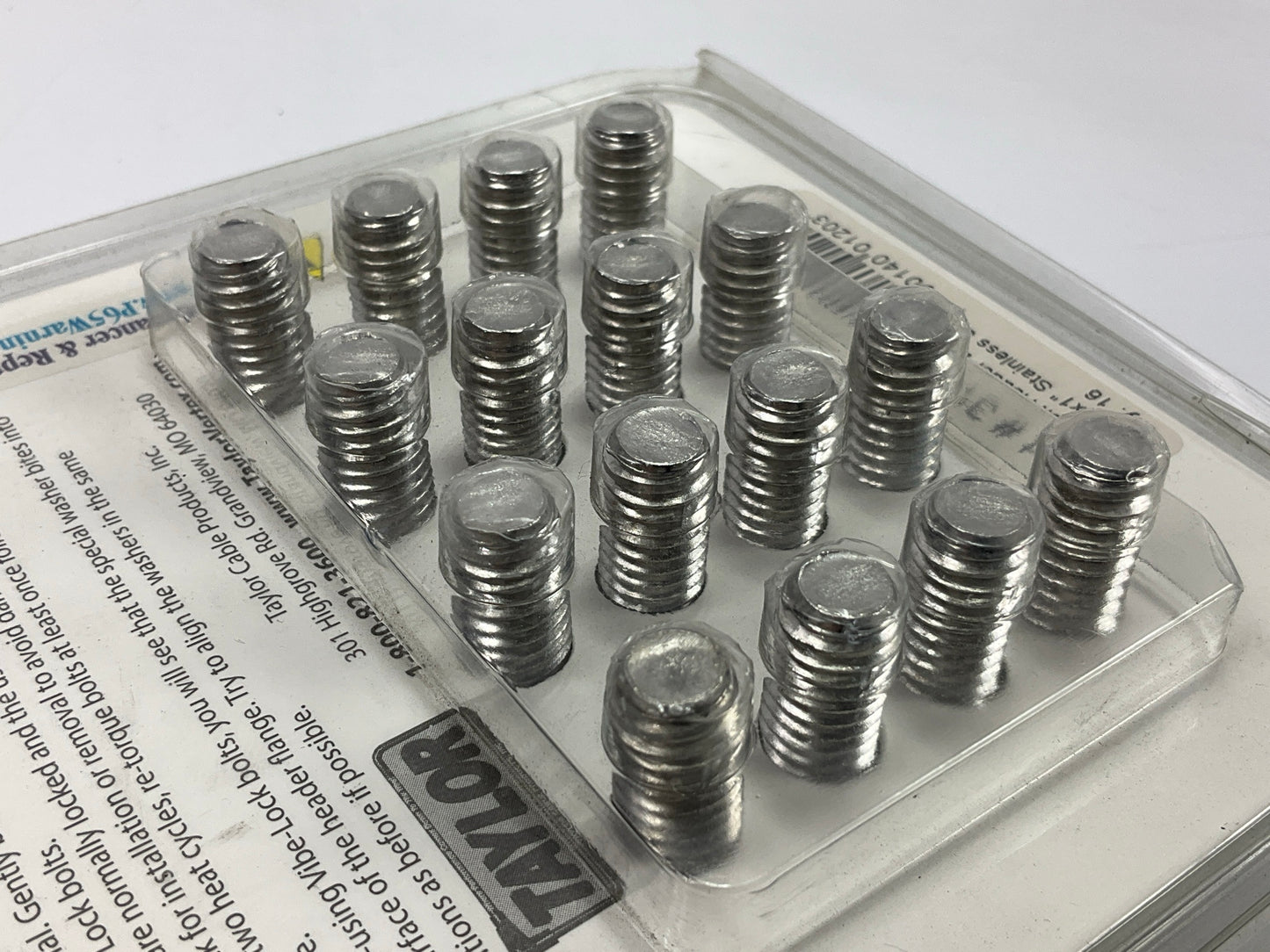Taylor 310001 Stainless Steel Vibe-Lock Header Bolts, 3/8''-16 Thread, 16 Pack