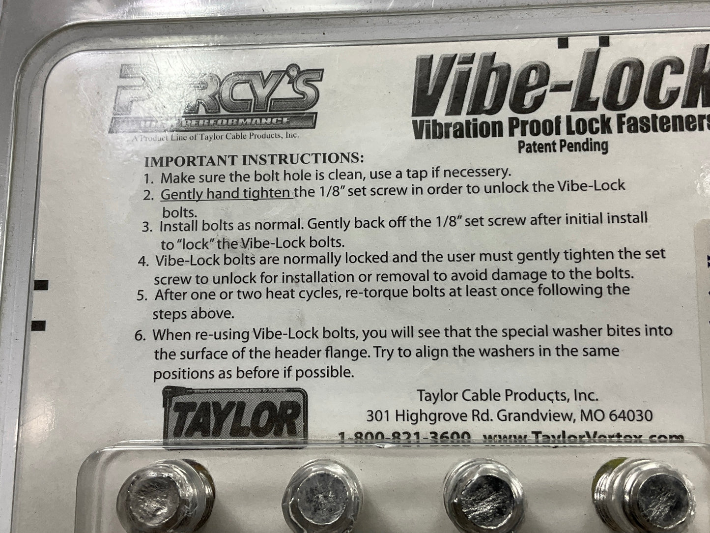 Taylor 310001 Stainless Steel Vibe-Lock Header Bolts, 3/8''-16 Thread, 16 Pack