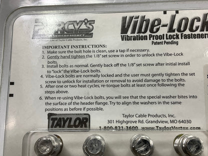Taylor 310001 Stainless Steel Vibe-Lock Header Bolts, 3/8''-16 Thread, 16 Pack
