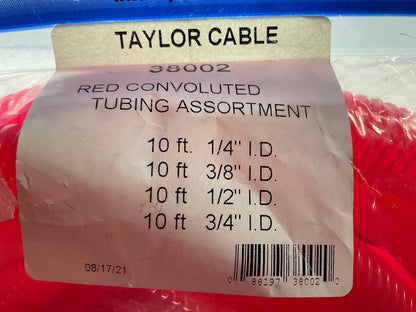 Taylor 38002 Convoluted Tubing Red Protective Loom 10 Feet 1/4'', 3/8'', 1/2'', 3/4