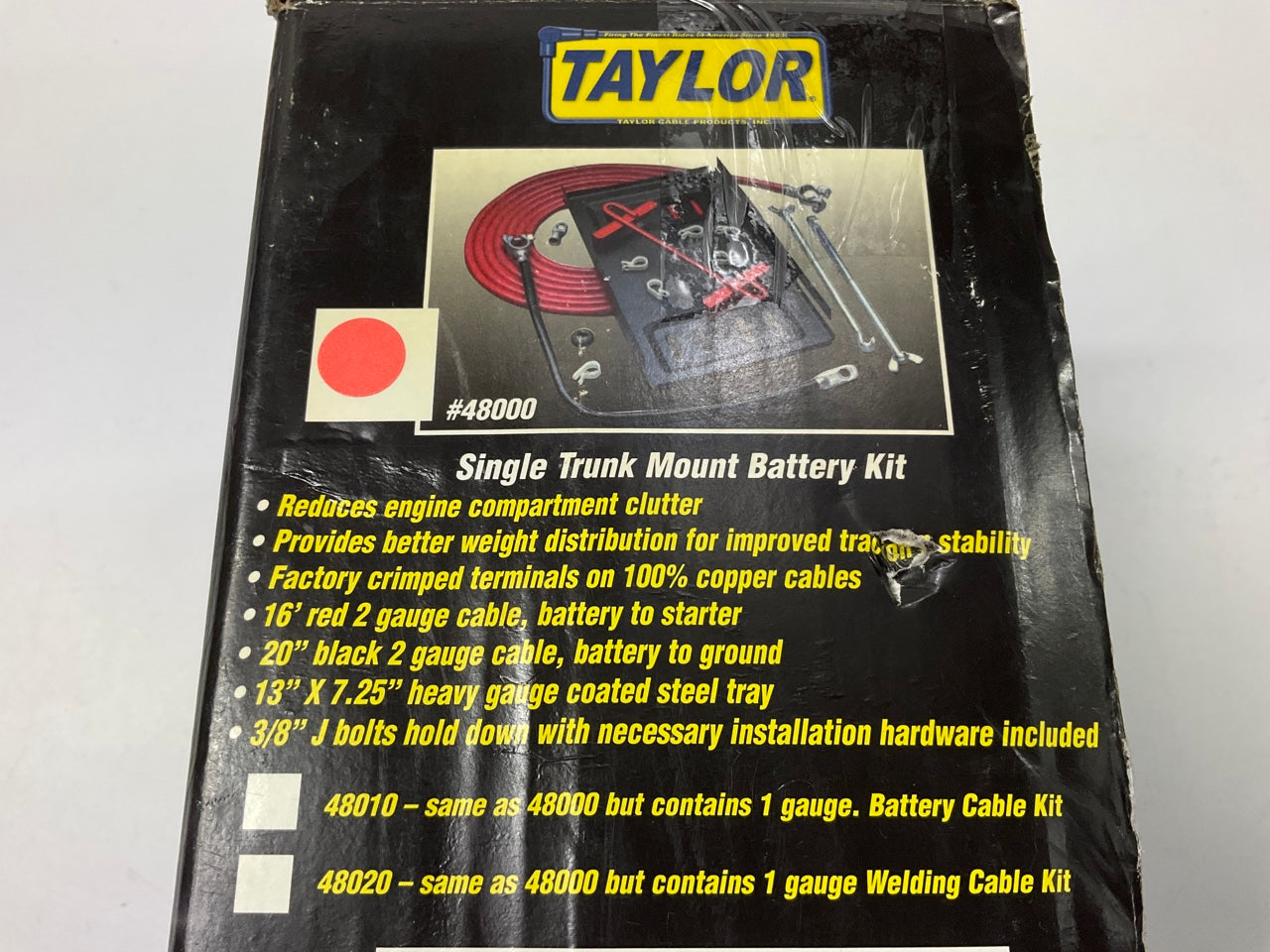 Taylor 48000 Battery Relocation Kit, Universal, 16' 2-Ga Cable, Black Steel Tray