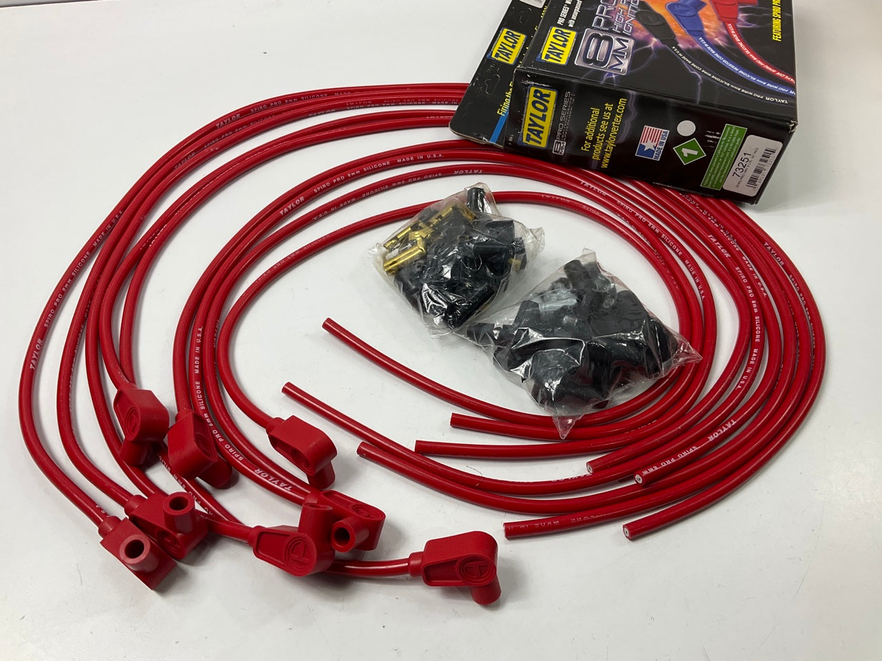 Taylor 73251 Spark Plug Wire Set Spiro Pro 8mm Red 90 Degree Universal 8 Cyl V8