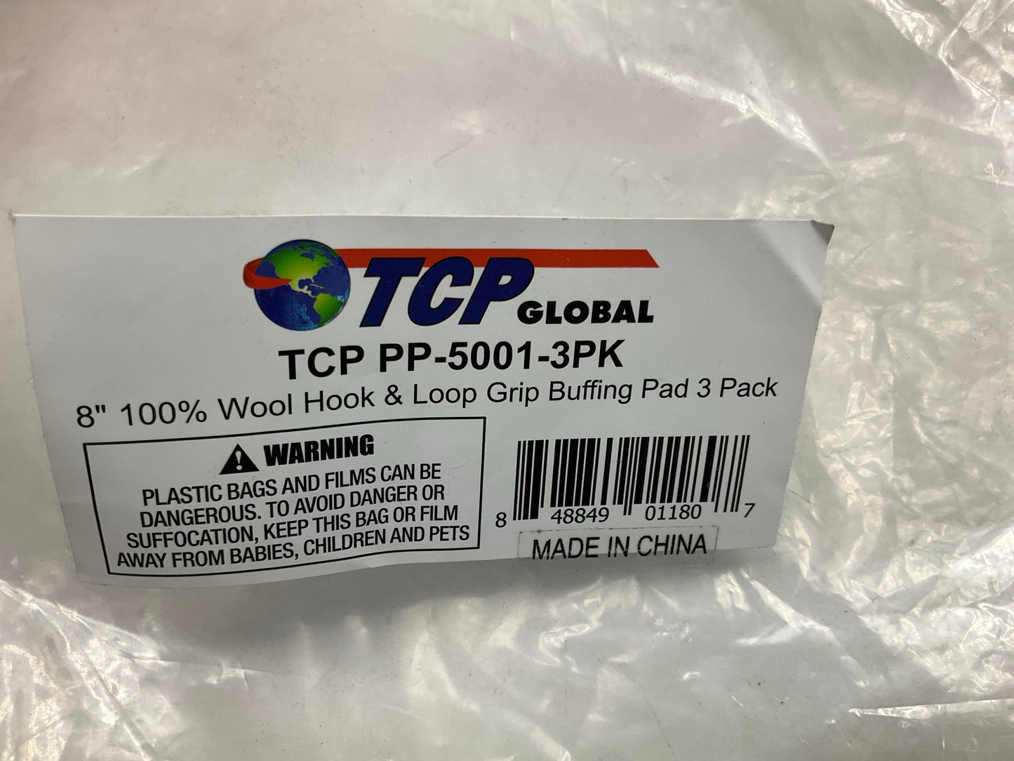 (3) TCP Global PP-5001-3PK Polishing / Buffing Hook & Loop Pads, 8'' - 100% Wool