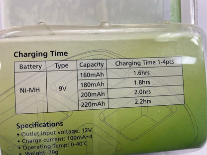 Tenergy TN136 4 Bay 9V Smart Battery Charger For NiMH Rechargeable Battery