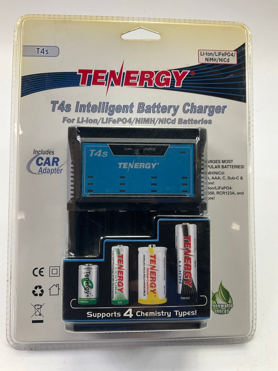 Tenergy T4s 4-Bay Universal Battery Charger Lithium Ion & AA AAA NiMH Battery