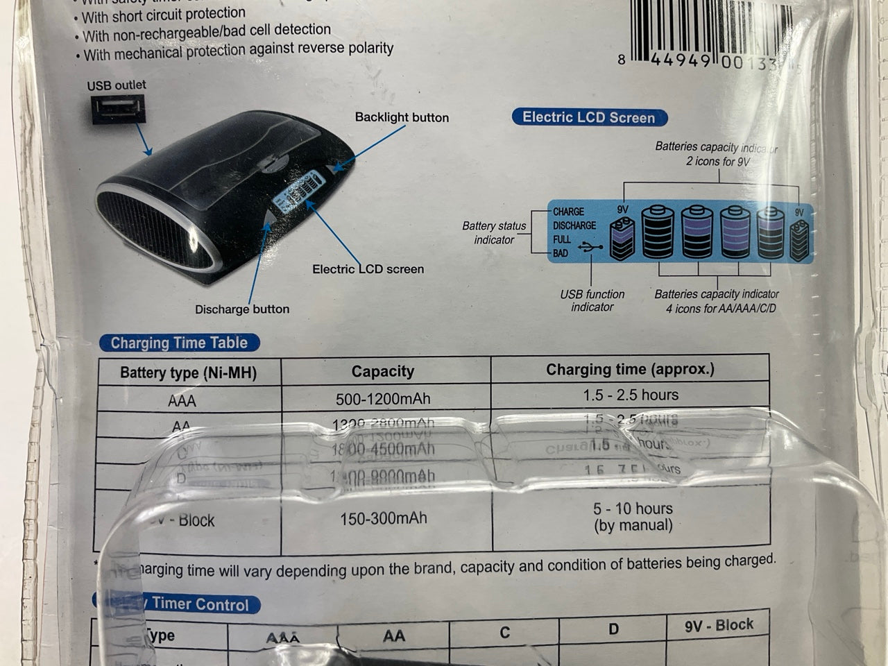 Tenergy T9688 Universal LCD Screen Battery Charger For AA/AAA/C/D/9V W/ USB Port