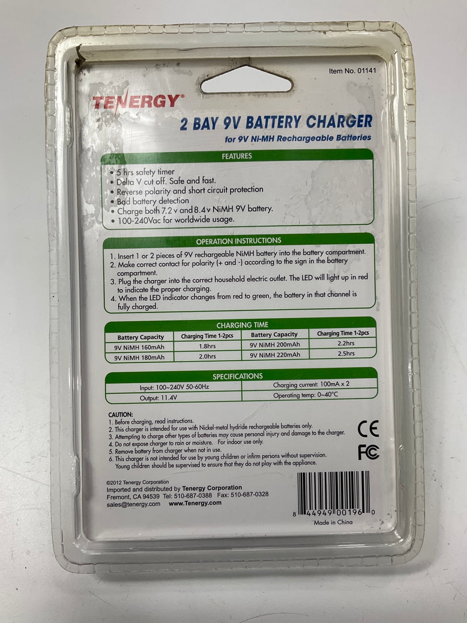 Tenergy TN141 Smart 2-Bay 9V NiMH Battery Charger