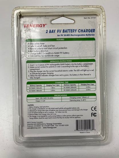 Tenergy TN141 Smart 2-Bay 9V NiMH Battery Charger