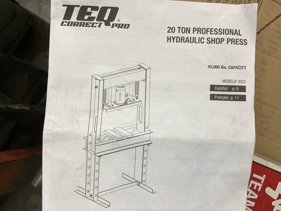TEQ 3022 Professional 20-Ton Hydraulic Shop Press, 40,000 Lbs