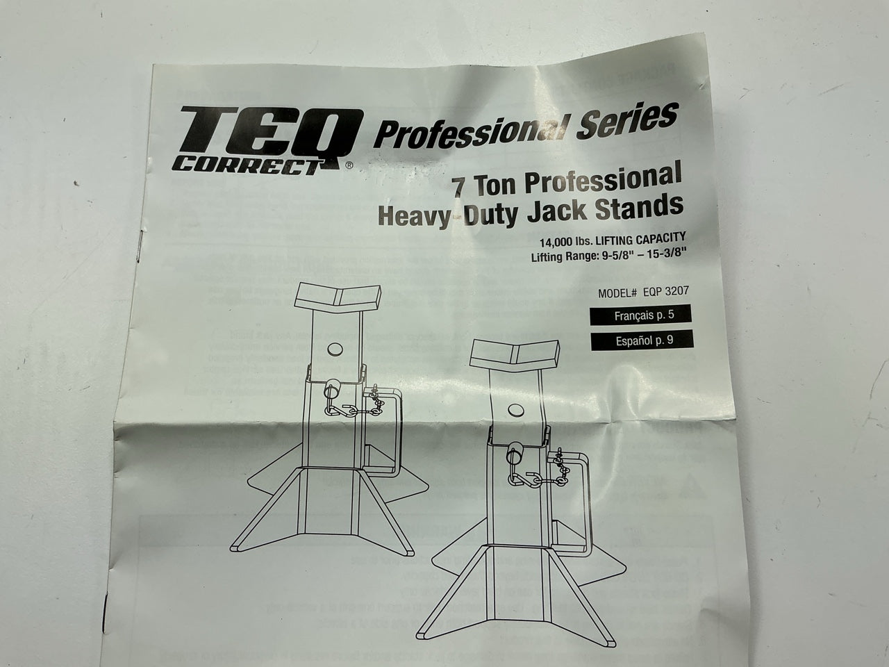 TEQ 3207 7-Ton Professional Heavy Duty Jack Stands, 14,000 Lbs 9-5/8'' - 15-3/8''