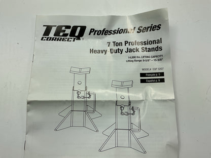 TEQ 3207 7-Ton Professional Heavy Duty Jack Stands, 14,000 Lbs 9-5/8'' - 15-3/8''
