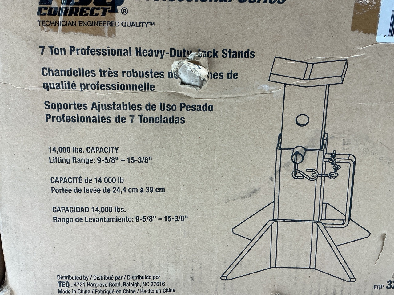 TEQ 3207 7-Ton Professional Heavy Duty Jack Stands, 14,000 Lbs 9-5/8'' - 15-3/8''