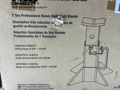 TEQ 3207 7-Ton Professional Heavy Duty Jack Stands, 14,000 Lbs 9-5/8'' - 15-3/8''
