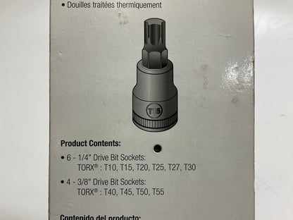 TEQ TP80722N Professional 10-Piece 1/4'' & 3/8'' Drive TorxBit Socket Set T10-T55