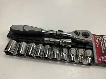 TEQ 1/2'' Ratchet + Socket Set  8mm 9mm 10mm 12mm 13mm 15mm 17mm 18mm 19mm 22mm