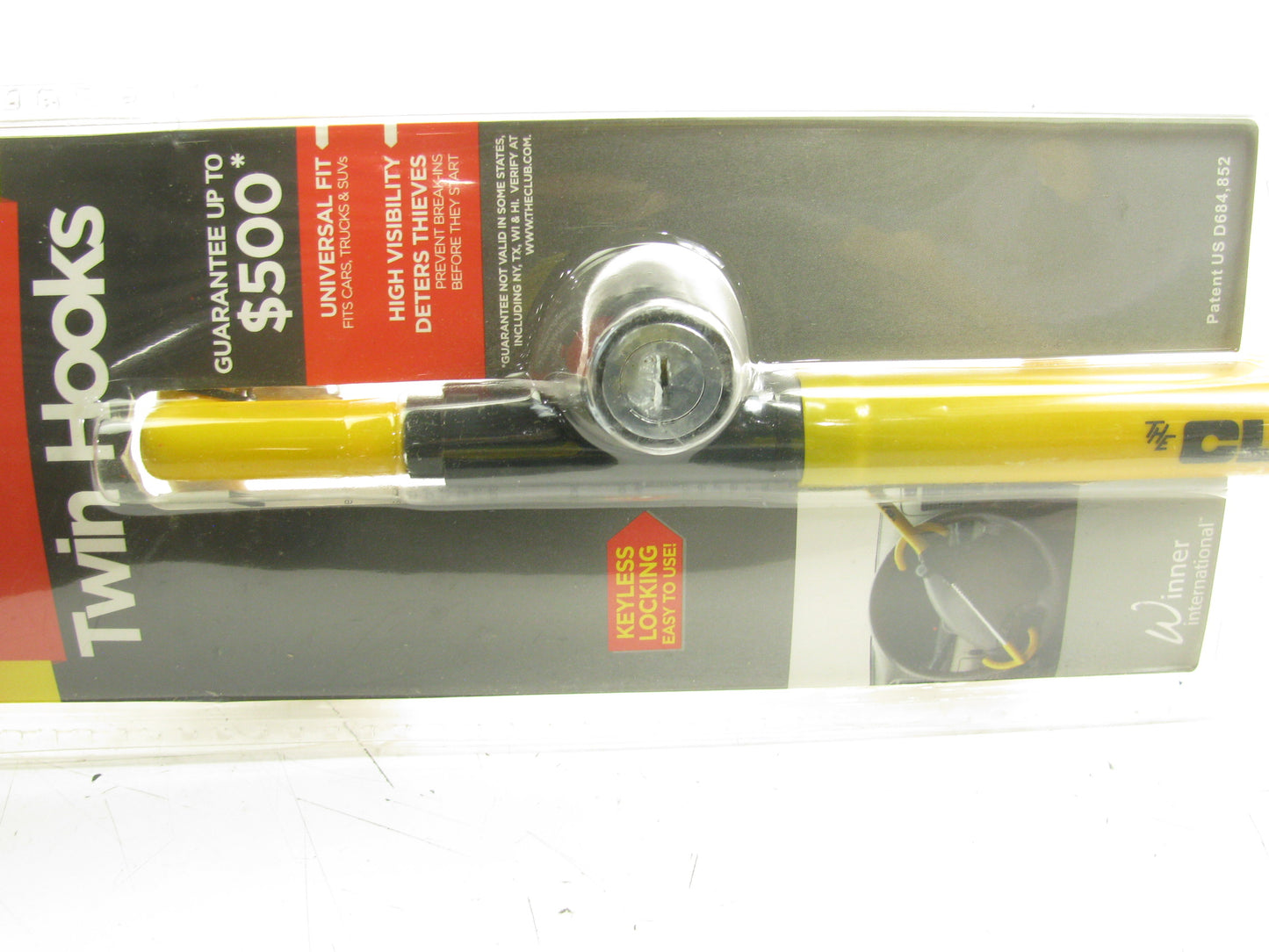 The Club 3000 Universal Anti-Theft Twin Hooks Steering Wheel Lock, Yellow