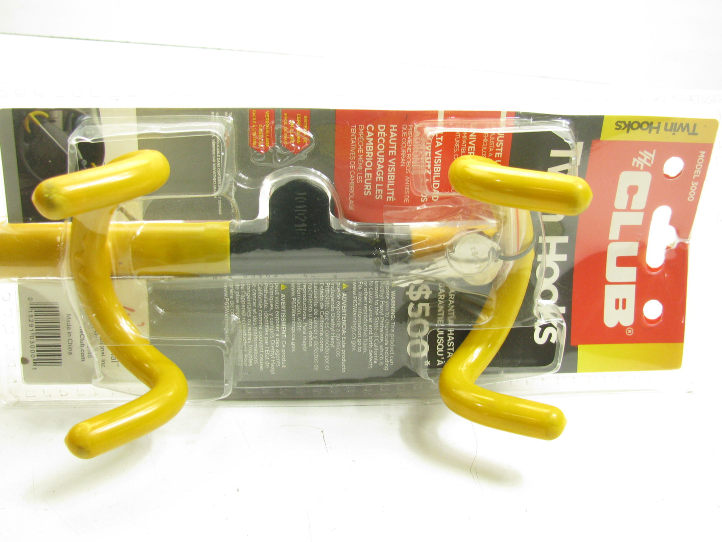 The Club 3000 Universal Anti-Theft Twin Hooks Steering Wheel Lock, Yellow