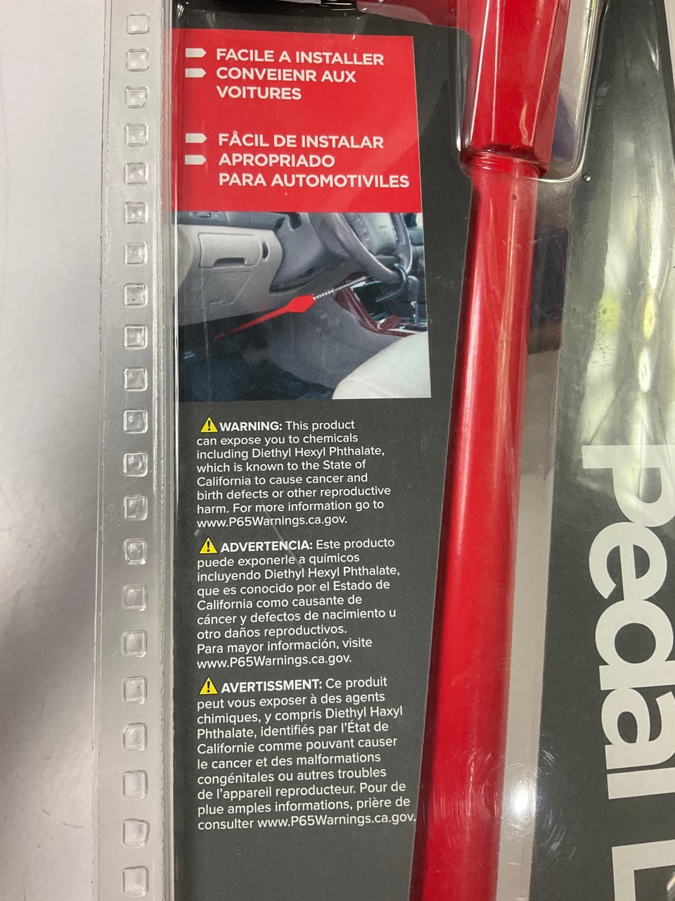 The Club CL303 Pedal To Steering Wheel Anti-theft Lock, Red, Within 22.5''-30''