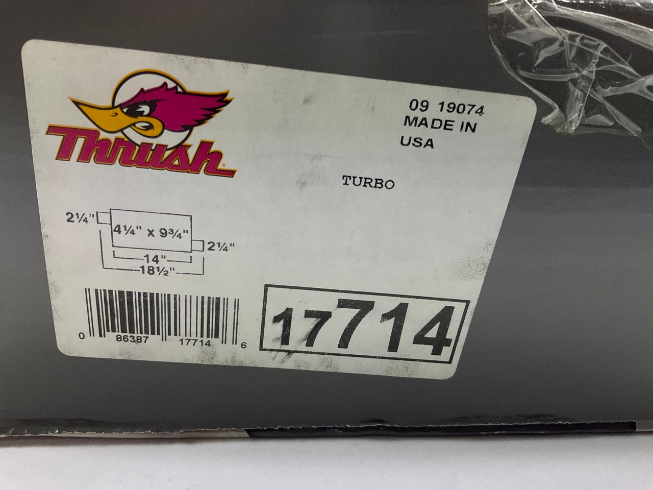 Thrush 17714 TURBO Performance Muffler - 2.25'' Inlet/Outlet, Offset, 18.5'' Long