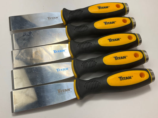(5) Titan 11500 1'' Straight Stainless Steel Blade Scraper