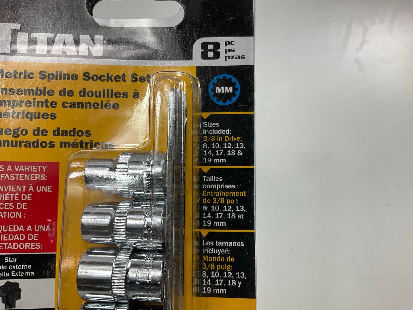 Titan 15202 3/8'' Drive Metric Spline Socket Set, 8 Piece   8mm-19mm