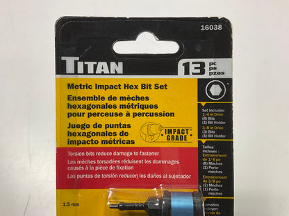 Titan 16038 Metric Hex Impact Bit Set With Bit Holder (13 Pieces)