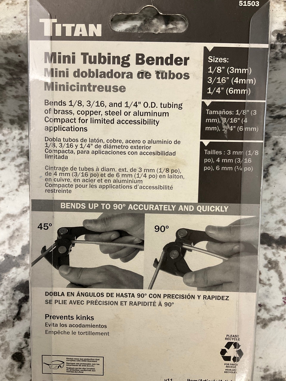Titan 51503 Mini Tubing Bender For Tube Sizes: 1/8'', 3/16'', 1/4''