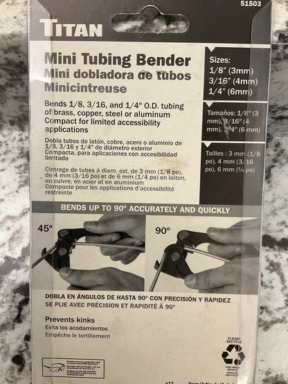 Titan 51503 Mini Tubing Bender For Tube Sizes: 1/8'', 3/16'', 1/4''