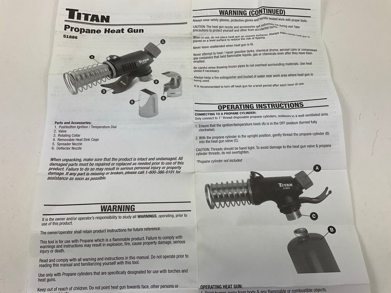Titan 51886 Propane Heat Gun, Use With Disposable Propane Cylinder