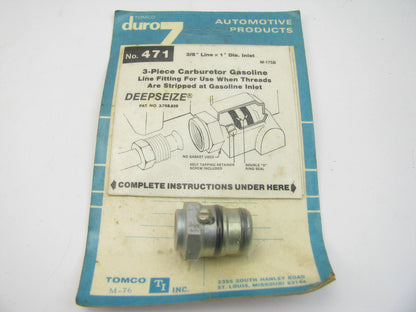 Tomco 471 Stripped Thread Carburetor 3-piece Fuel Line Fitting 3/8'' Line X 1''