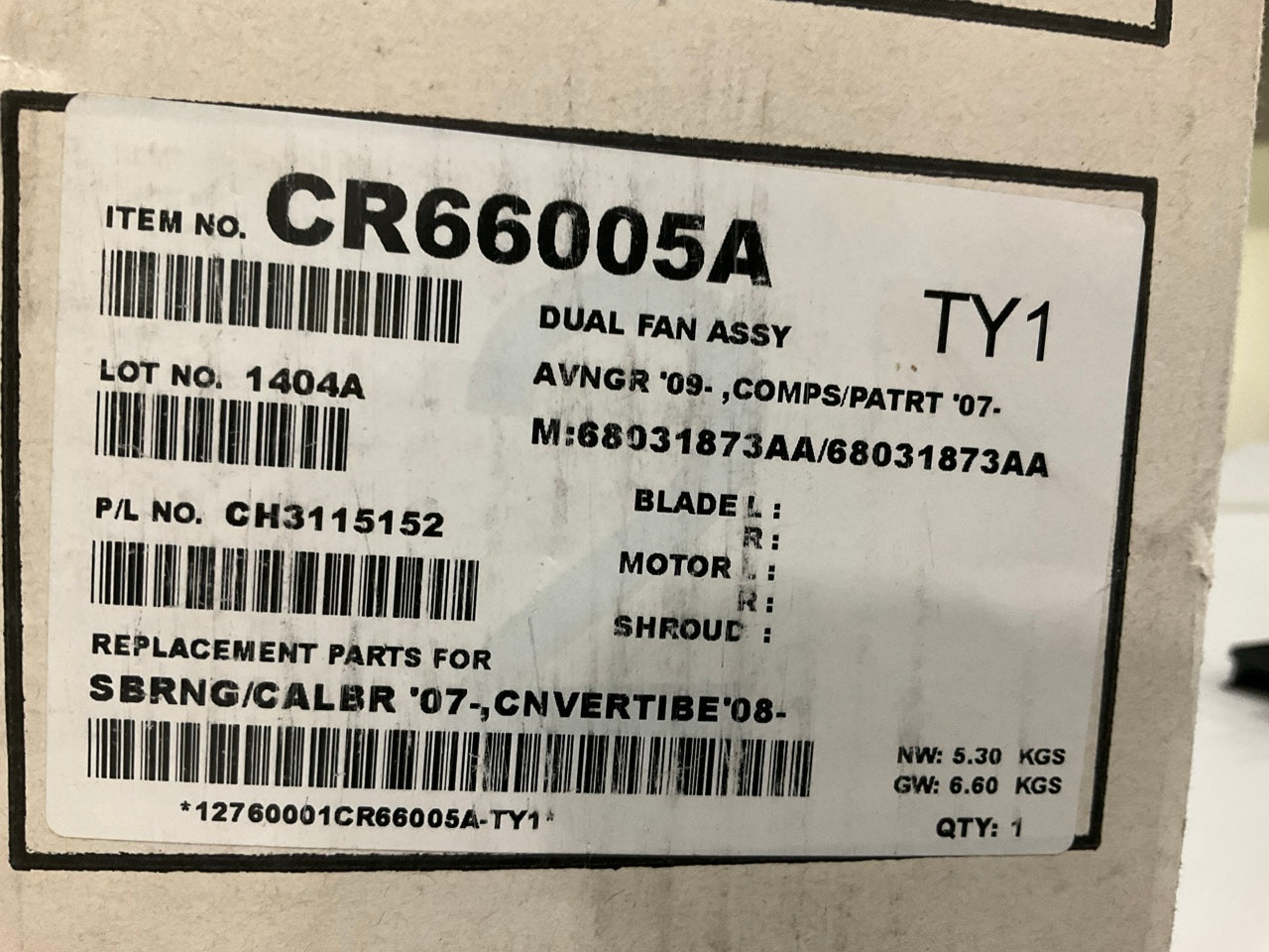 Tong Yang CR66005A Radiator A/C Condenser Cooling Fan