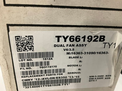 Tong Yang TY66192B Dual Radiator & Condenser Fan Assembly