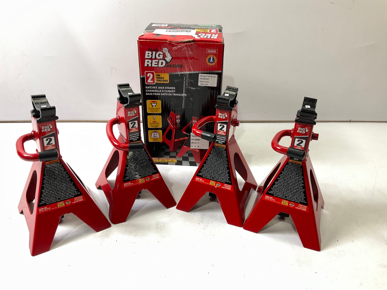 Torin BIG RED T42002 Steel Jack Stands - 2 Ton (4,000 Lb) Capacity TWO SETS