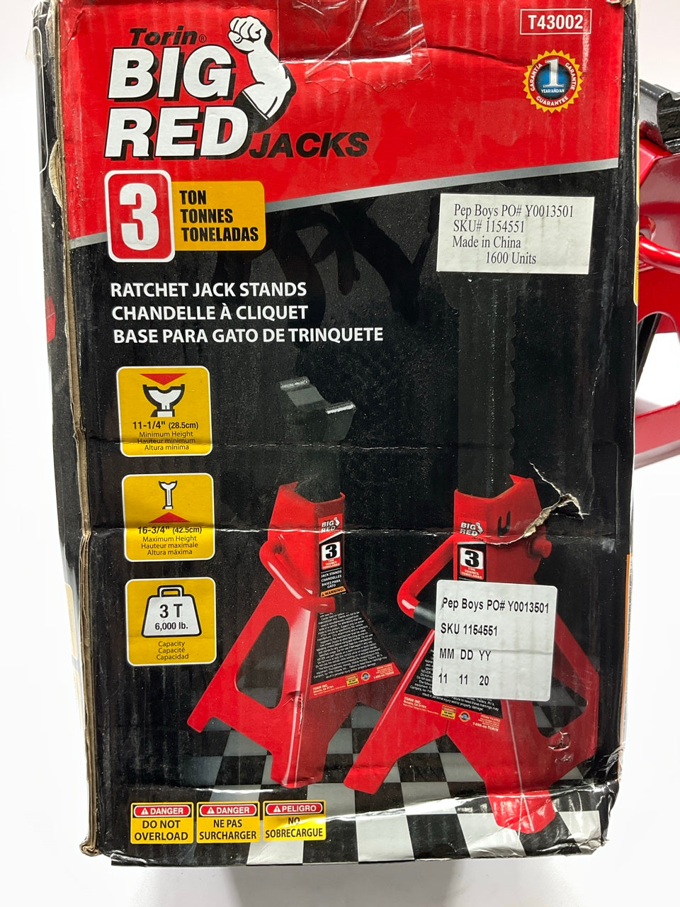 BIG RED 3 Ton (6,000 Lbs) Torin T43002 Steel Jack Stands - PAIR