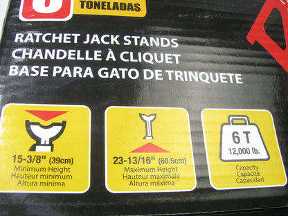 Torin T46002 Jack Stands, 15-3/8'' To 23-13/16'', 6 Ton, 12,000 Lb Load Capacity