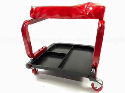 Torin TR6300 Padded Rolling Mechanic Seat Stool With Tool Tray, Red