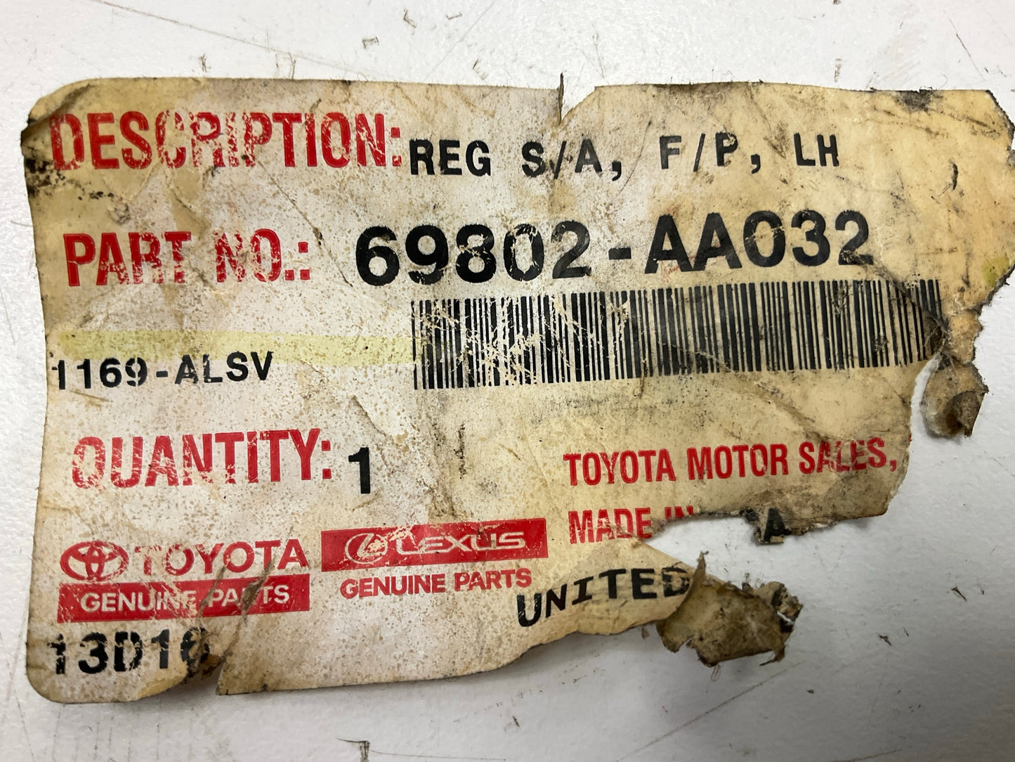 NEW OEM Toyota 69802-AA032 Front Left Power Window Regulator 02-06 Toyota Camry