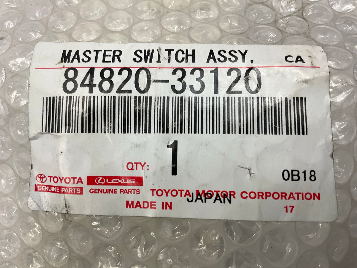 NEW OEM Toyota 84820-33120 Front Left Master Door Switch - 97-01 Lexus ES300