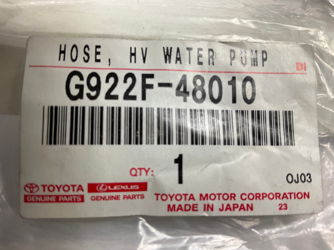 NEW OEM Toyota G922F-48010 High Voltage Water Pump Outlet Hose - 10-15 RX450h