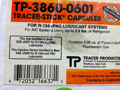 (6) Tracer TP-3860-0601 Leak Detect Dye Capsules For 134a/PAG Lubricant Systems