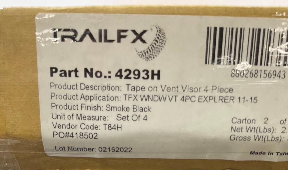 TrailFX 4293H Tape-On Front & Rear Vent Window Visors Set 2011-19 Ford Explorer