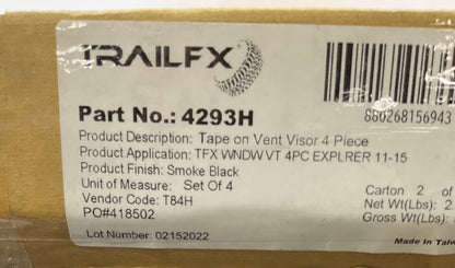 TrailFX 4293H Tape-On Front & Rear Vent Window Visors Set 2011-19 Ford Explorer